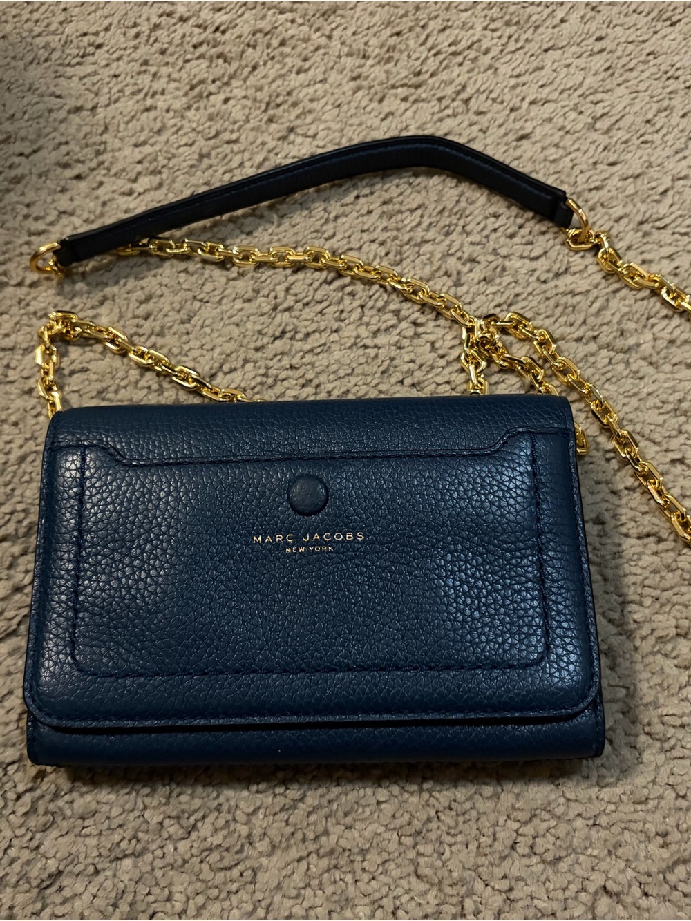 Marc Jacobs Navy Pebbled Leather Crossbody with Gold Chain